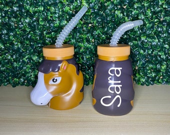 Horse or Pony Cup with Lid and Straw | Kids & Adults Personalized Novelty Cup | Gift Card Idea | Gag Gift