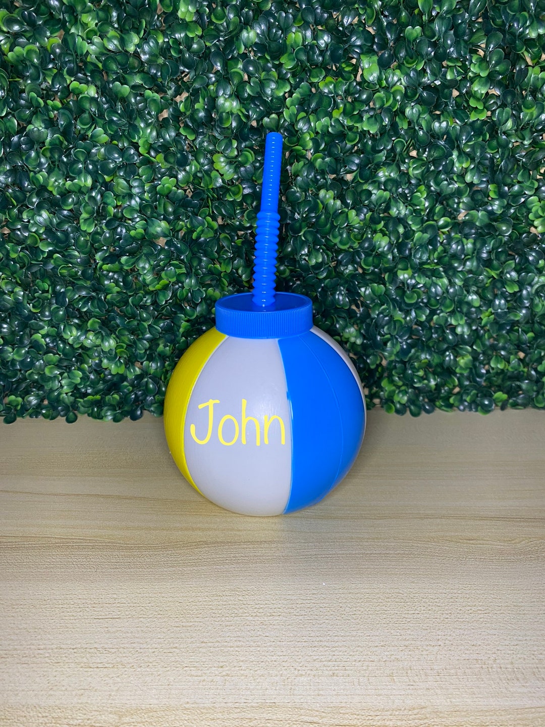 Personalized Beach Ball Cup With Lid and Straw Kids & Adults Etsy