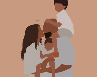 Custom Hand Drawn Portrait from Photo | Family, Couple, Newlywed, Mom & Baby | Personalized Digital Illustration