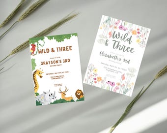 Wild and THREE year old Birthday Invitation