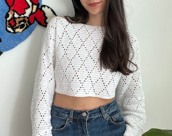 Crochet Diamond Mesh Top Pattern – Cotton Summer/Spring Shirt & Beach Cover-Up | Isla Top