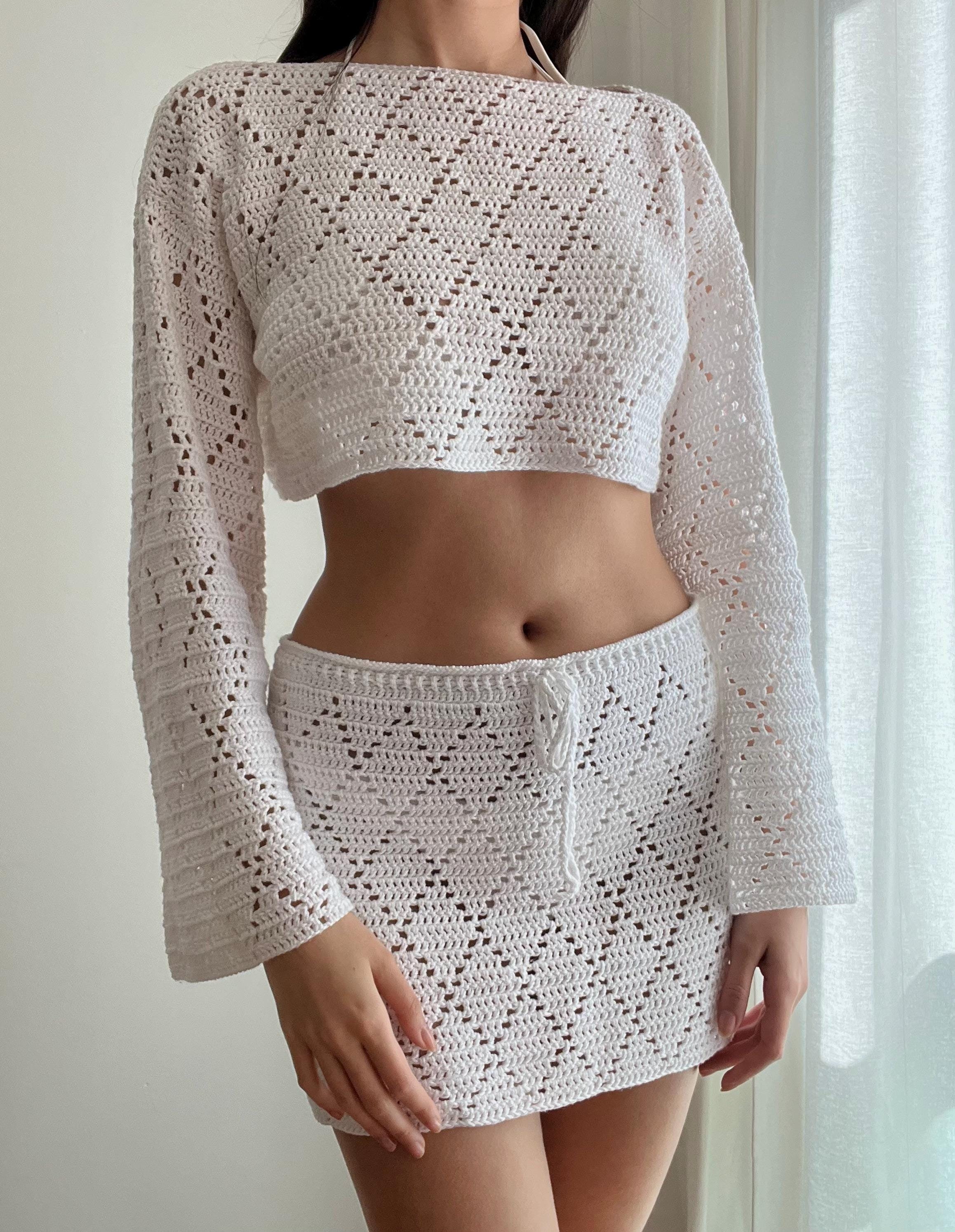 Crochet Diamond Mesh Set Pattern – Cotton Summer/Spring Set & Beach Cover-Up | Isla Top and Skirt Set