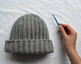 Cozy Chunky Ribbed Crochet Beanie Pattern - Handmade Winter Hat DIY Written Pattern and Video Tutorial | The Rowan Beanie