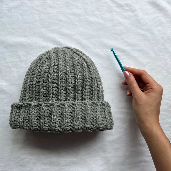 Cozy Chunky Ribbed Crochet Beanie Pattern - Handmade Winter Hat DIY Written Pattern and Video Tutorial | The Rowan Beanie