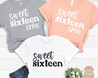 Sweet Sixteen SVG: Geburtstags-Shirt Schnittdateien (Digitaler Download)