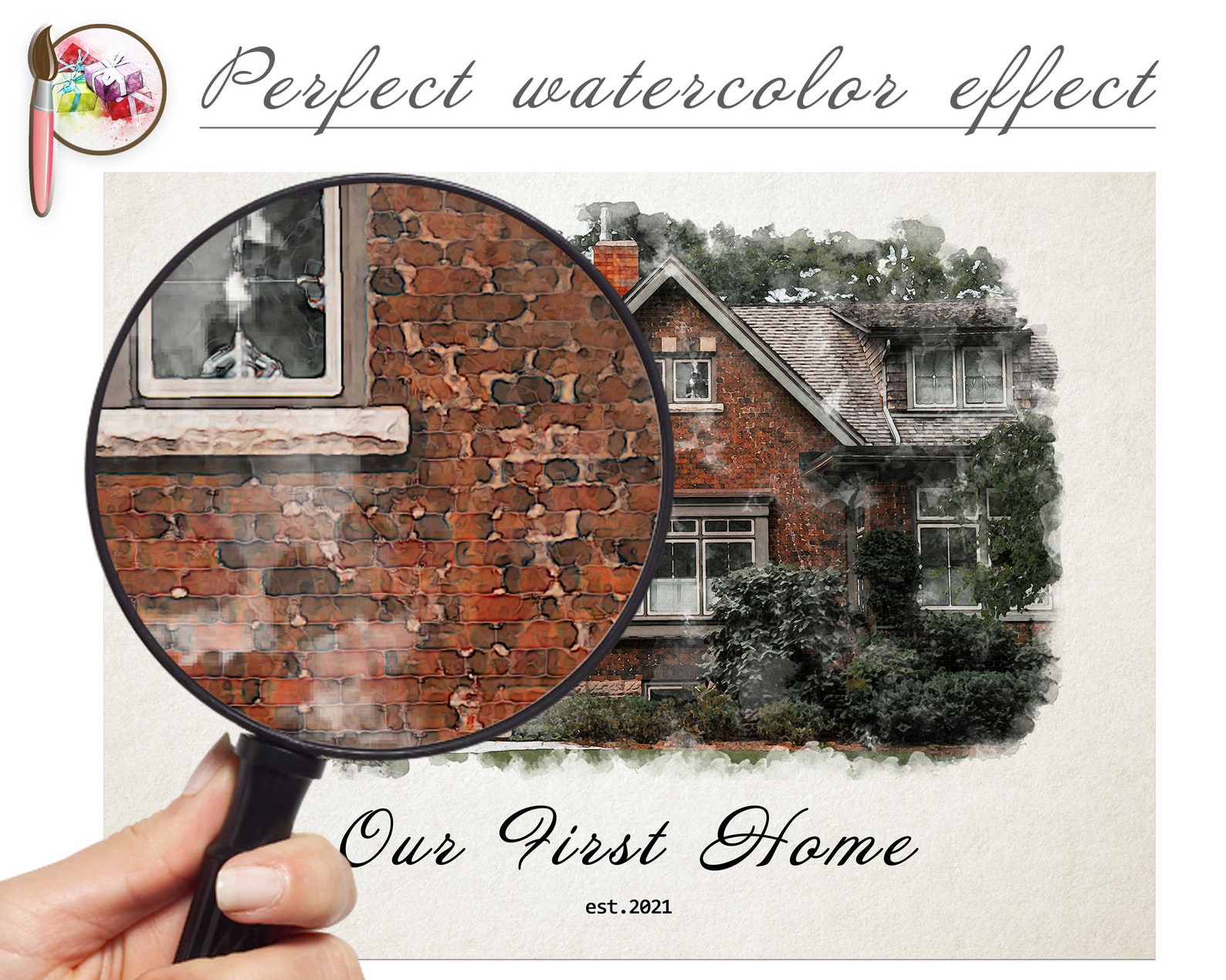 Aquarell Haus Digital Personalisiert Malerei Haus Last