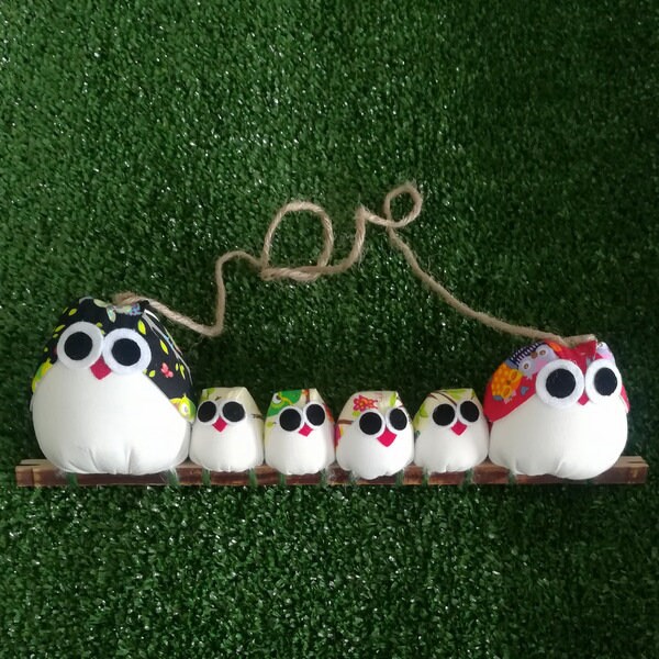 Chouette Famille 6 Hibou Personnalisé Prénom sur Branche Bois Cordelette Arbre Généalogique Naissanc