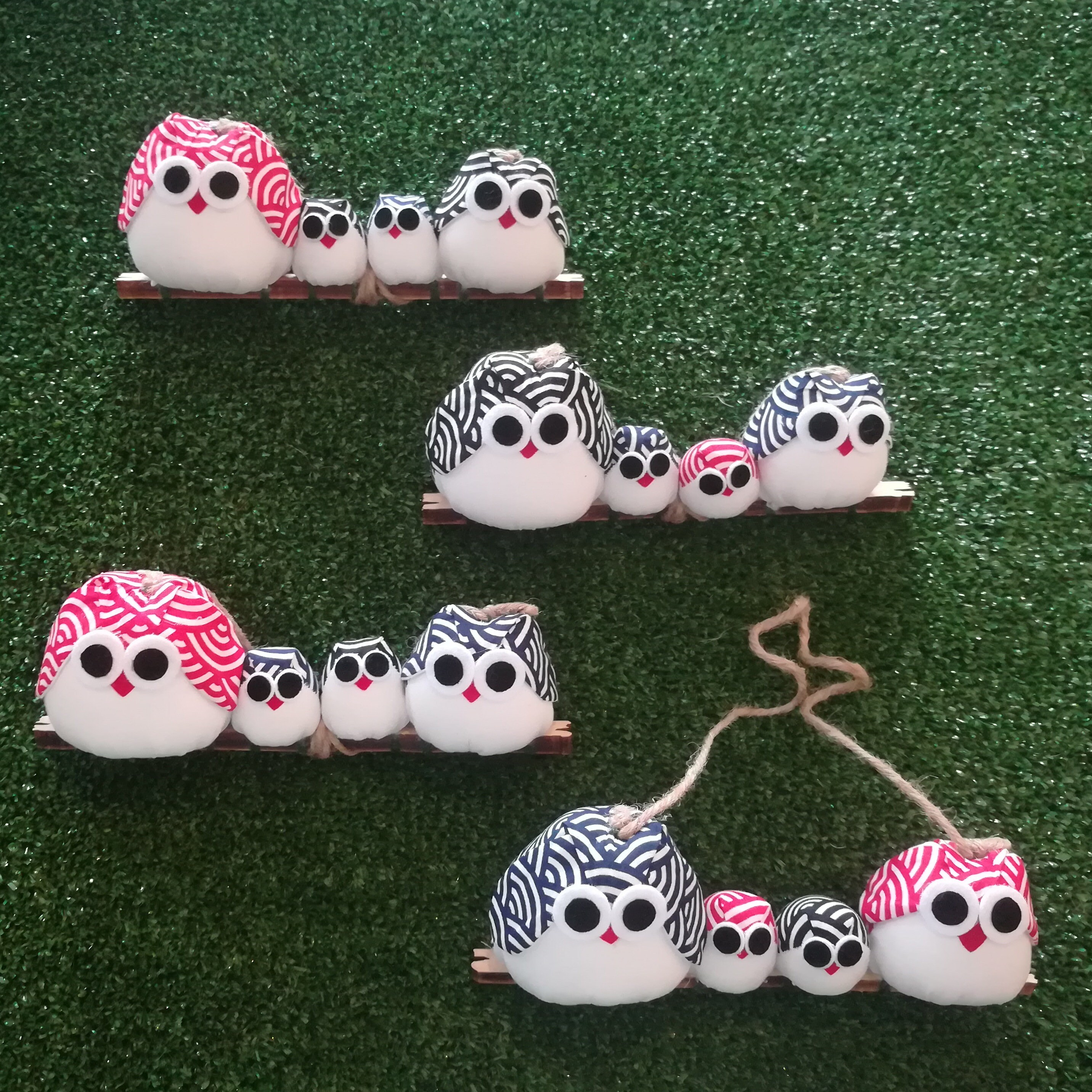 Chouette Famille 4 Personnes Tissu Courbe Papa Enfants Maman Hibou Personnalisé Prénom sur Branche B