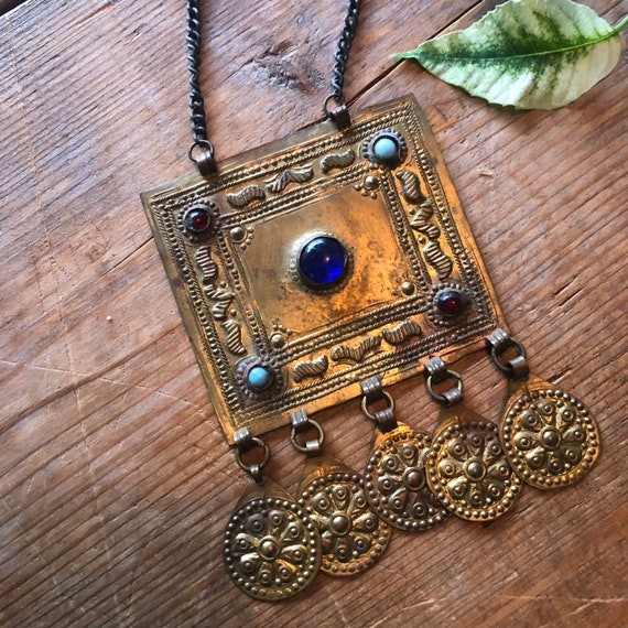 Vintage Brass Boho Statement Necklace - image 3