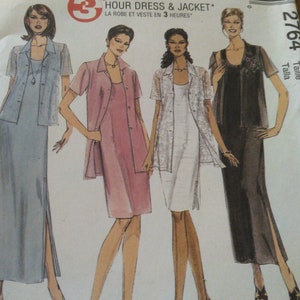 May include: A sewing pattern for a dress and jacket. The pattern is for a 3-hour dress and jacket. The pattern is from McCall's and the pattern number is 2764. The pattern shows three different women wearing the dress and jacket.