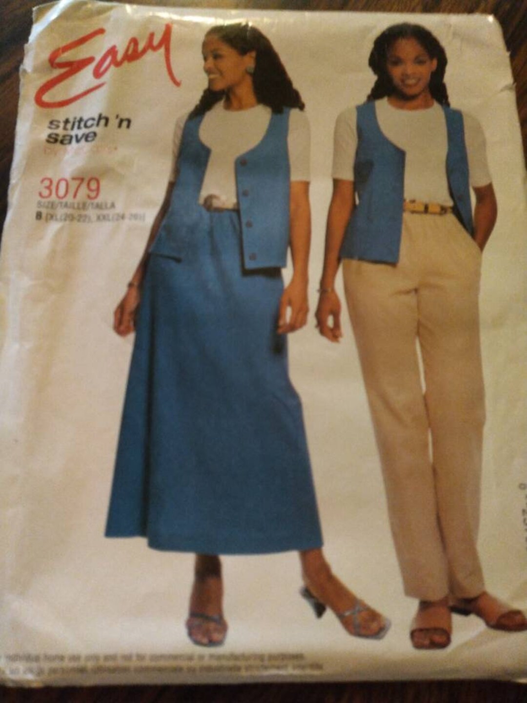 Uncut Mccalls Stitch N Save 3079 Vest Pants Skirt Pattern - Etsy