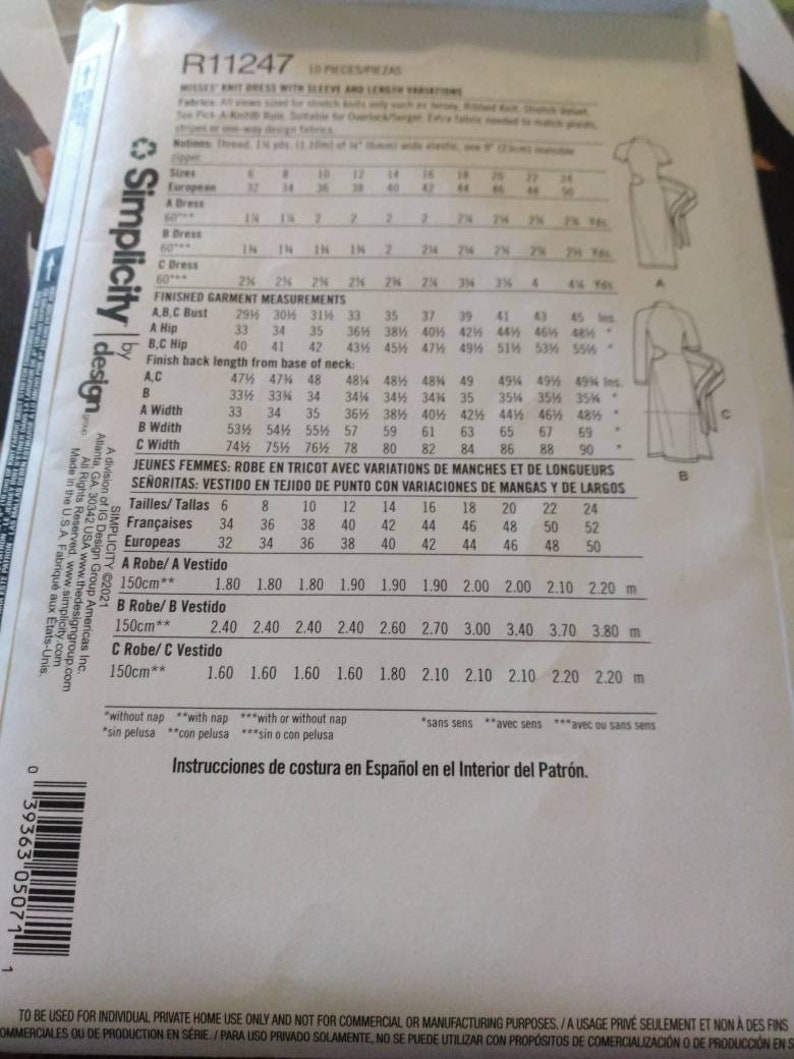 Simplicity R11247 Simplicity R11247 Sew a Long With MIMI G Misses Knit Dress Uncut ...