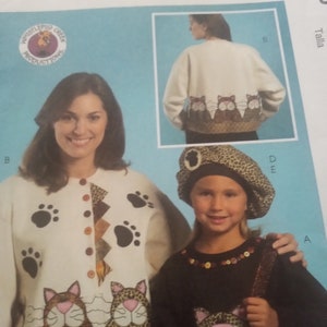 Uncut McCall&#39;s Crafts M5018 size OSZ kitty appliques beret purse and pin