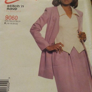 Uncut mccalls stitch &#39;n save 9060 size B 16 18 20 22 misses unlined jacket top and pull on skirt