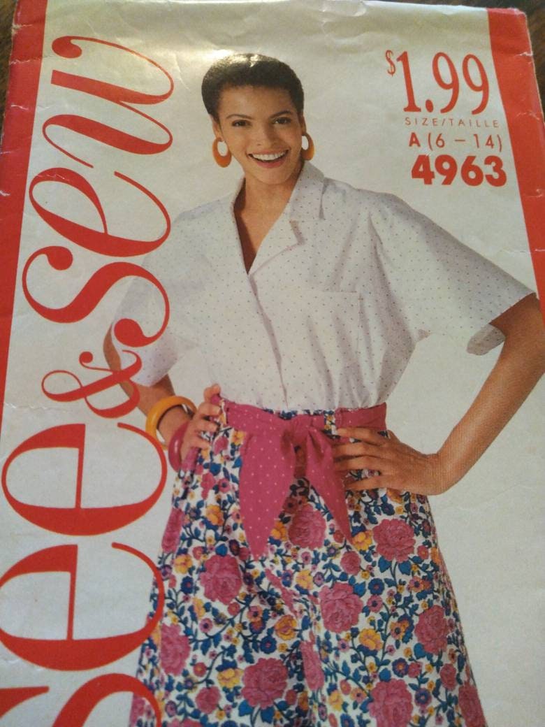 See & Sew 4963 Size 14 Misses Shirt, Shorts and Sash - Etsy