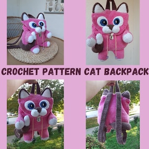 Cat Backpack Crochet Pattern Amigurumi, Crochet Cat Bag Pattern, Backpack amigurumi pattern, Nursery Backpack, Gift For Girls, Baby backpack image 1