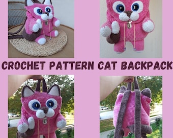 Cat Backpack Crochet Pattern Amigurumi, Crochet Cat Bag Pattern, Backpack amigurumi pattern, Nursery Backpack, Gift For Girls, Baby backpack