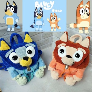 Bluе Нееlеr FАМILY crochet backpack , Bluеy Dog Backpack Crochet, Crochet blue dog backpack, puppy dog, bingo backpack, baby bag, child bag