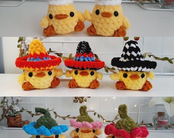 Crochet Chick Keychain Pattern, Amigurumi Chick In Hats, Mini Duck Keychain PDF, Amigurumi Duckling in Hats, Market Makes, sombrero