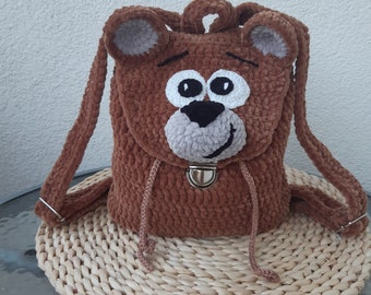 Bear Backpack Crochet Pattern Amigurumi, Crochet bear Bag Pattern, Backpack animals pattern, Gift For Girls, Baby backpack animals
