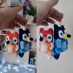 Heeler dog keychains crochet pattern, blue dog backpack charm, Heeler Plush Toys Crochet Pattern, Blue Heeler Dog Plushie