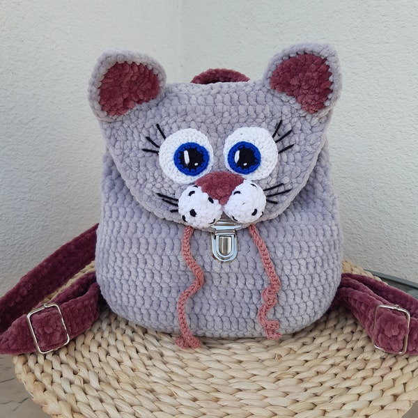 Cat Backpack Crochet Pattern Amigurumi, Crochet Cat Bag Pattern, Backpack amigurumi pattern, Nursery Backpack, Gift For Girls, Baby backpack