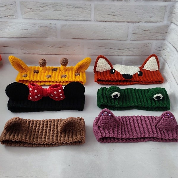 Crochet pattern headband, crochet Ear Warmer, kitty ears headband, headband with fox ears, headband with mickey ears, headband with bear ear