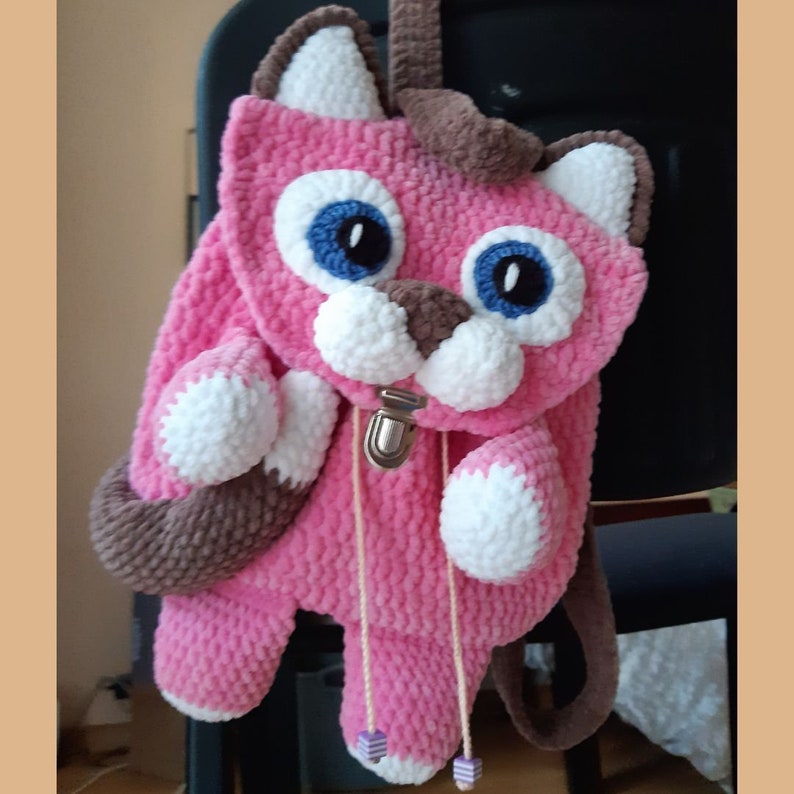 Cat Backpack Crochet Pattern Amigurumi, Crochet Cat Bag Pattern, Backpack amigurumi pattern, Nursery Backpack, Gift For Girls, Baby backpack image 3