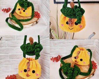 Crochet pumpkin bag, Cute bag, Pumpkin bag, Crochet bag, Handmade bag, Festival bag, Pumpkin Bucket Bag, Shoulder bag, Pumpkin bag handbag