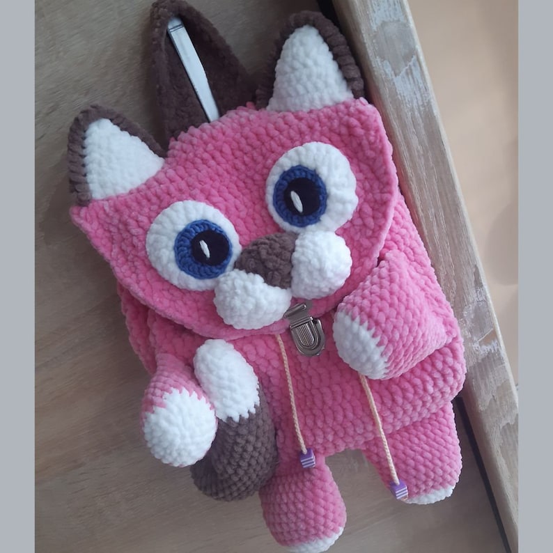 Cat Backpack Crochet Pattern Amigurumi, Crochet Cat Bag Pattern, Backpack amigurumi pattern, Nursery Backpack, Gift For Girls, Baby backpack image 4
