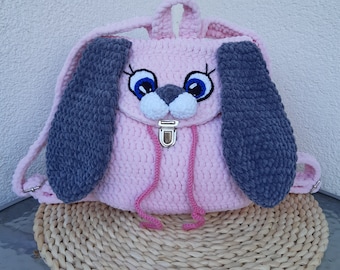 Zaino per bambini fatto a mano in PDF, modello all'uncinetto per zaino a forma di coniglietto, grazioso zainetto, zaino per bambini, zaino a forma di animale, regalo per bambini