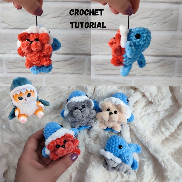 Crocheted tutorial Cat in Shark Costume, Shark Kitty Pattern, Cat stuck in shark plushie, Anime Shark Cat Plush, SharkCat Kawaii Plush Toy