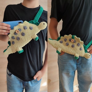 Crochet pattern sling bag - dino, crochet pattern waist baby bag, kids fanny pack PDF, crochet pattern chest bags, crochet festival bag