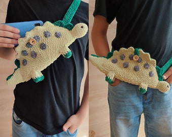 Crochet pattern sling bag - dino, crochet pattern waist baby bag, kids fanny pack PDF, crochet pattern chest bags, crochet festival bag