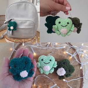 Padrão de sapo de coração de crochê, mini sapo de pelúcia, pingente de bolsa, decoração de carro, padrão de chaveiro, tutorial de crochê de sapo