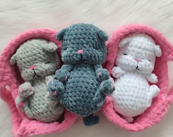 Soft Cradle Kittens Crochet Patterns Bundle, Sleeping Kitten In Cradle Crochet Pattern, Realistic Kitty Tutorial, Crochet Sleeping Kitti