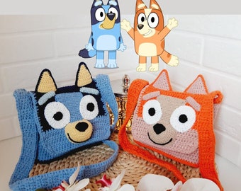 2 Cartoon Characters Bag Pattern, Bingo Bag, Bluе Dog, childs shoulder bag, Bag Crochet Pattern, Crochet Bag Pattern, Gift For Boy, Baby bag