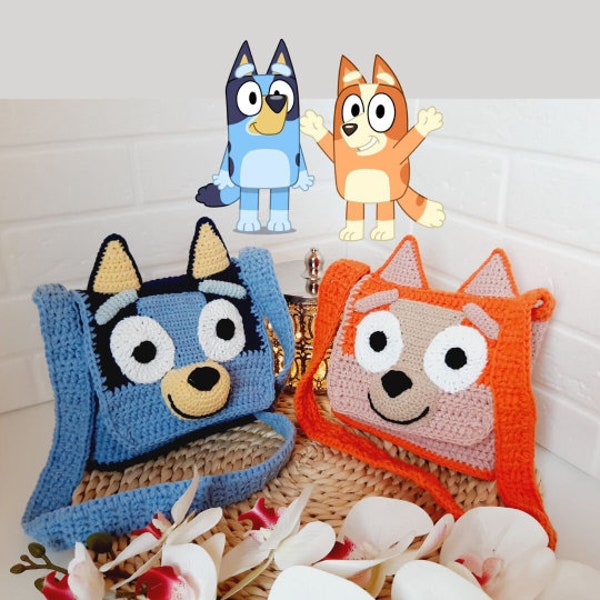 2 Cartoon Characters Bag Pattern, Bingo Bag, Bluе Dog, childs shoulder bag, Bag Crochet Pattern, Crochet Bag Pattern, Gift For Boy, Baby bag