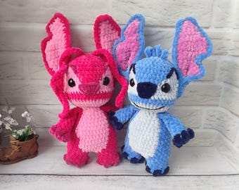 Stitch and Angel Amigurumi Crochet Pattern PDF, Blue and Pink Monsters Amigurumi, Stitch Crochet Soft Toy, Alien crochet pattern