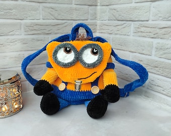 Miinion Backpack Crochet Pattern Amigurumi, Crochet Miinion Bag Pattern, Backpack amigurumi pattern, Shoulder bag pri schoolers, Baby bag