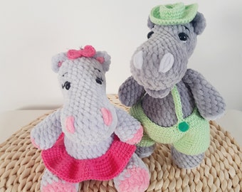 Crochet hippo pattern amigurumi + crochet pattern for clothes, Amigurumi animals pattern,  Hippo toy and girl, Crochet safari animals, hippo