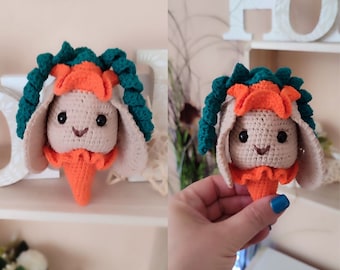 Bunny crochet rattle baby toy pattern, Spring Rabbit First Toy, baby rattle animal plush toy crochet, Bunny amigurumi toy