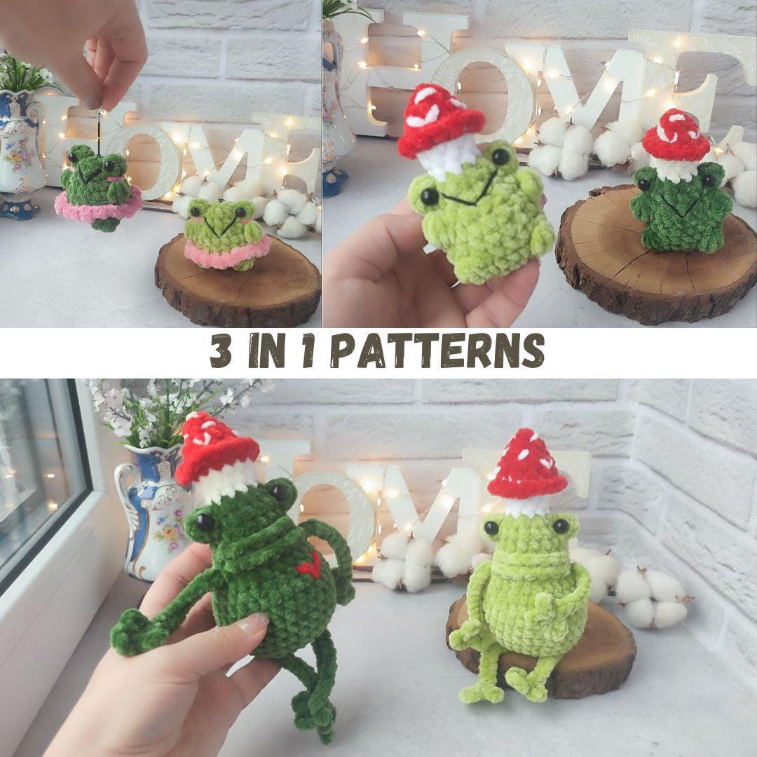 30 Frog and Toad Crochet Patterns for Plush Toys, Bags, Decor, and Gifts 32 Mushroom Frog Plush Crochet Pattern