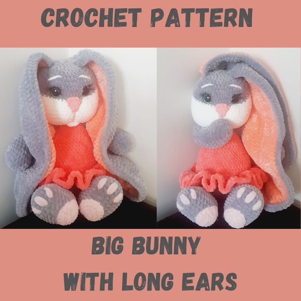 Amigurumi bunny CROCHET PATTERN, Crochet rabbit English, Crochet Bunny Pattern. Bunny with long ears, Amigurumi Rabbit Tutorial