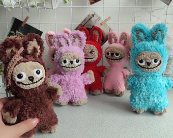 Conejito Sonriente, Patrón de Crochet Labubu en PDF y VIDEO, Tutorial de Peluche Amigurumi, Muñeco de Crochet Kawaii, Peluches Amigurumi Labubu