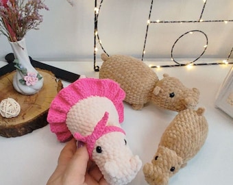 Set Crochet hippopotamus Pattern, Amigurumi animal patterns, Crochet safari animals, NO-SEW crochet amigurumi PDF Pattern, Cute Hippo Set,