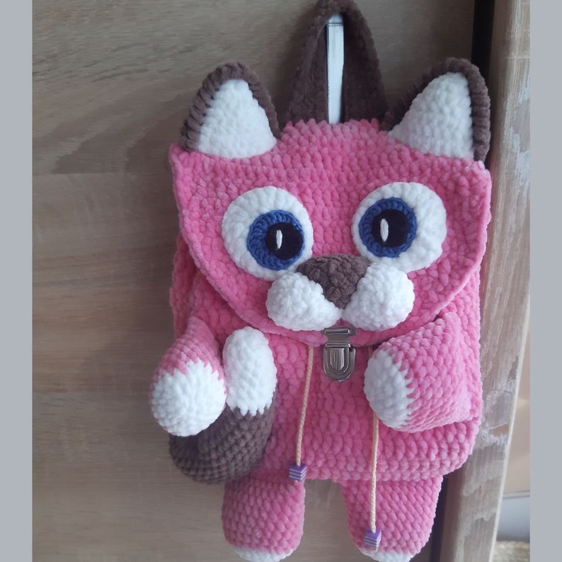 Cat Backpack Crochet Pattern Amigurumi, Crochet Cat Bag Pattern, Backpack amigurumi pattern, Nursery Backpack, Gift For Girls, Baby backpack image 5