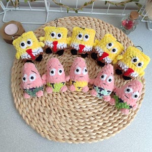 Spongebob and Patrick crochet pattern, plushie sponge - kawaii plush, amigurumi handmade decor, Pocket Sponge Buddy Pattern, mini keychains