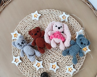Virkmönster för kanin, björn och katt 3 i 1, amigurumi små djur, gör-det-själv söta leksaker