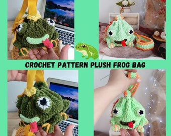 Bolsa de sapo com padrão de crochê fofo, bolsas crossbody sapo PDF, bolsa de ombro com padrão de crochê, bolsa de sapo de crochê para crianças e adultos, bolsa de sapo
